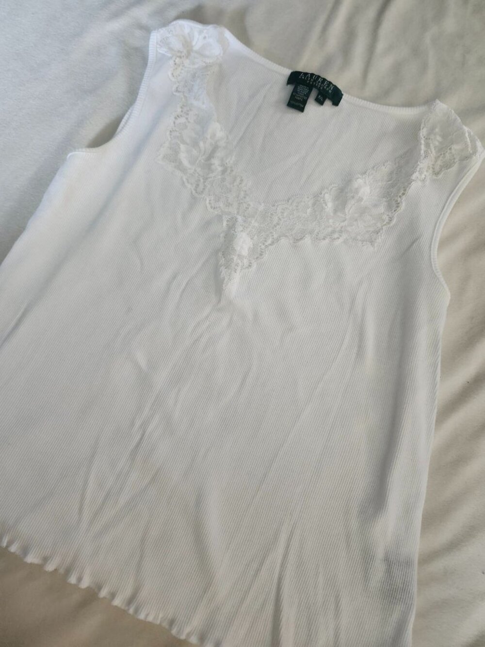 Vintage Lauren Ralph Lauren Sleeveless Top Lace Trim Petite Large Mariana Island